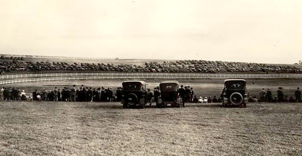 Bankers Convention Sept. 27th, 1916 horseshow.  1,500 automobiles are parked in back-ground.