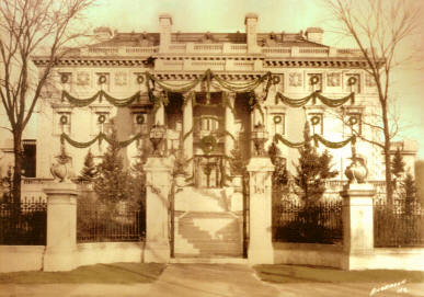 Corinthian Hall decorated for the holidays, ca 1920 - CLICK for enlargement