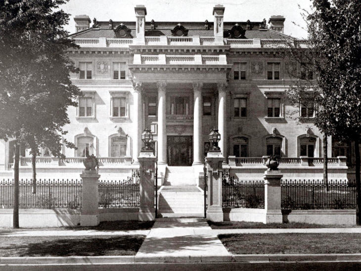 Principal or south facade showing window treatment variations